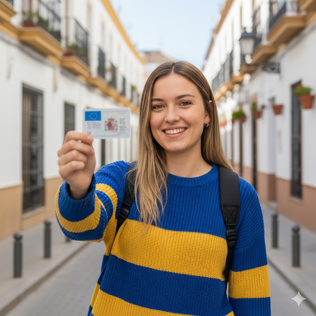 Chica rubia con el Canje de carnet de conducir ucraniano en España